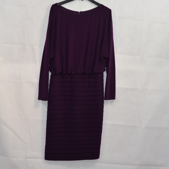 Adrinna Papell Wine Coloured Stretchy Pleated Dress SZ 14 - Picture 6 of 7
